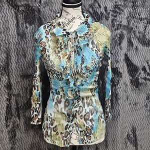 Alberto Makali Crinkle Top Womens S Leopard Whimsigoth Y2K Ruffle Mob Wife Artsy
